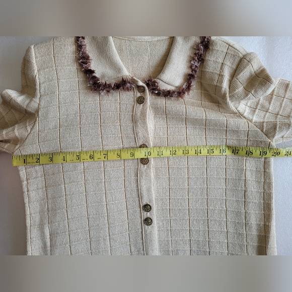 NWT Vintage Cream Knit Jacket with Eyelash Fringe Details Medium - Picture 10 of 13
